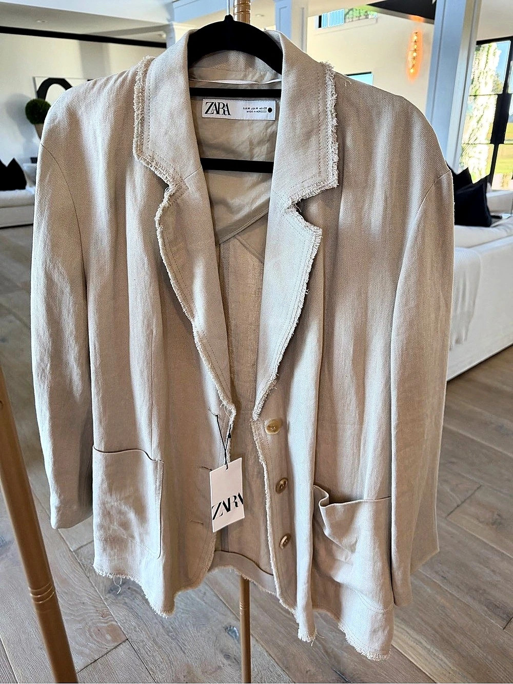 Zara Oversized Linen Blend Blazer ZW Collection Beige Medium